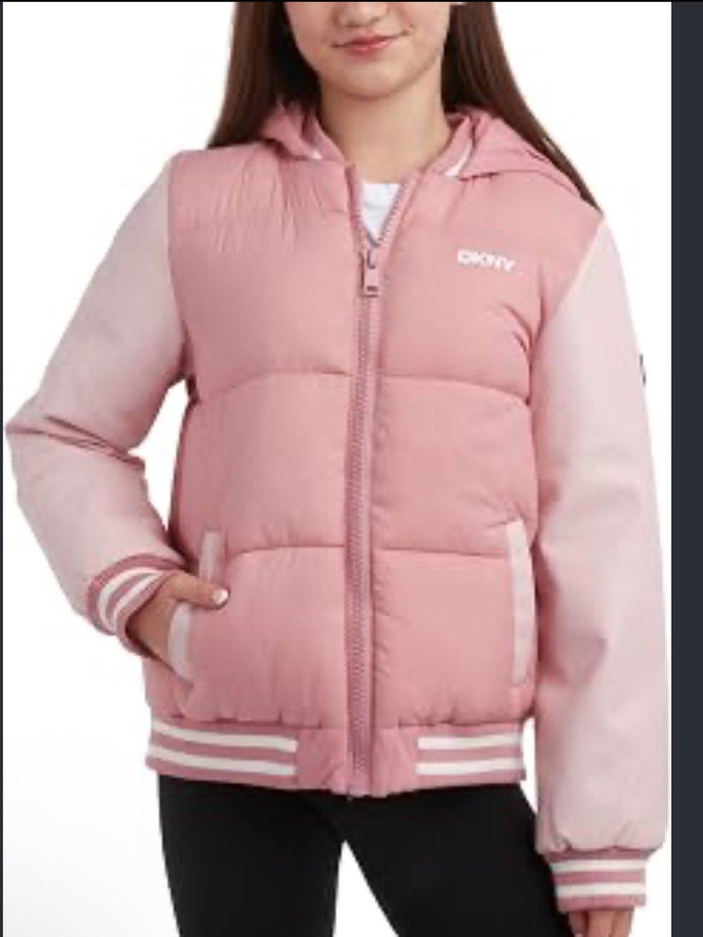 NWT DKNY Girls' Pink/Peach Hooded Puffer Jacket